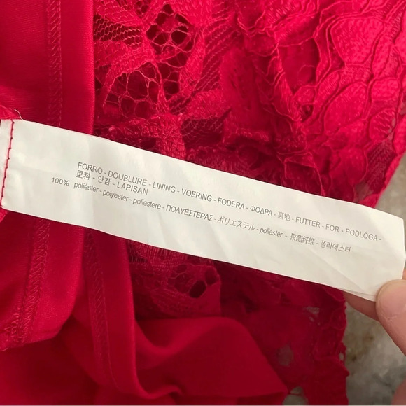 Zara Off Shoulder red lace midi dress size small - Picture 7 of 9